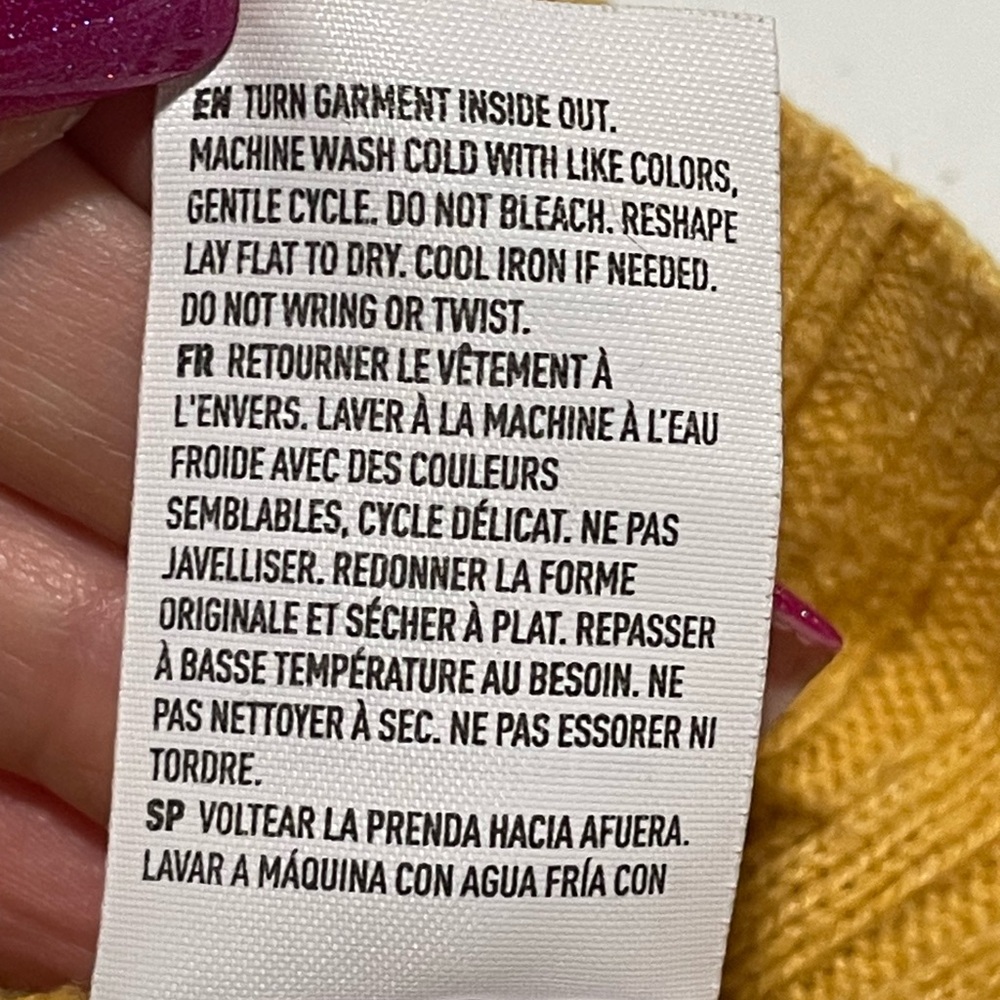 American Eagle 70s Boho Chic Sz Large Button Front Yellow Ribbed Sweater Crop - Picture 10 of 13